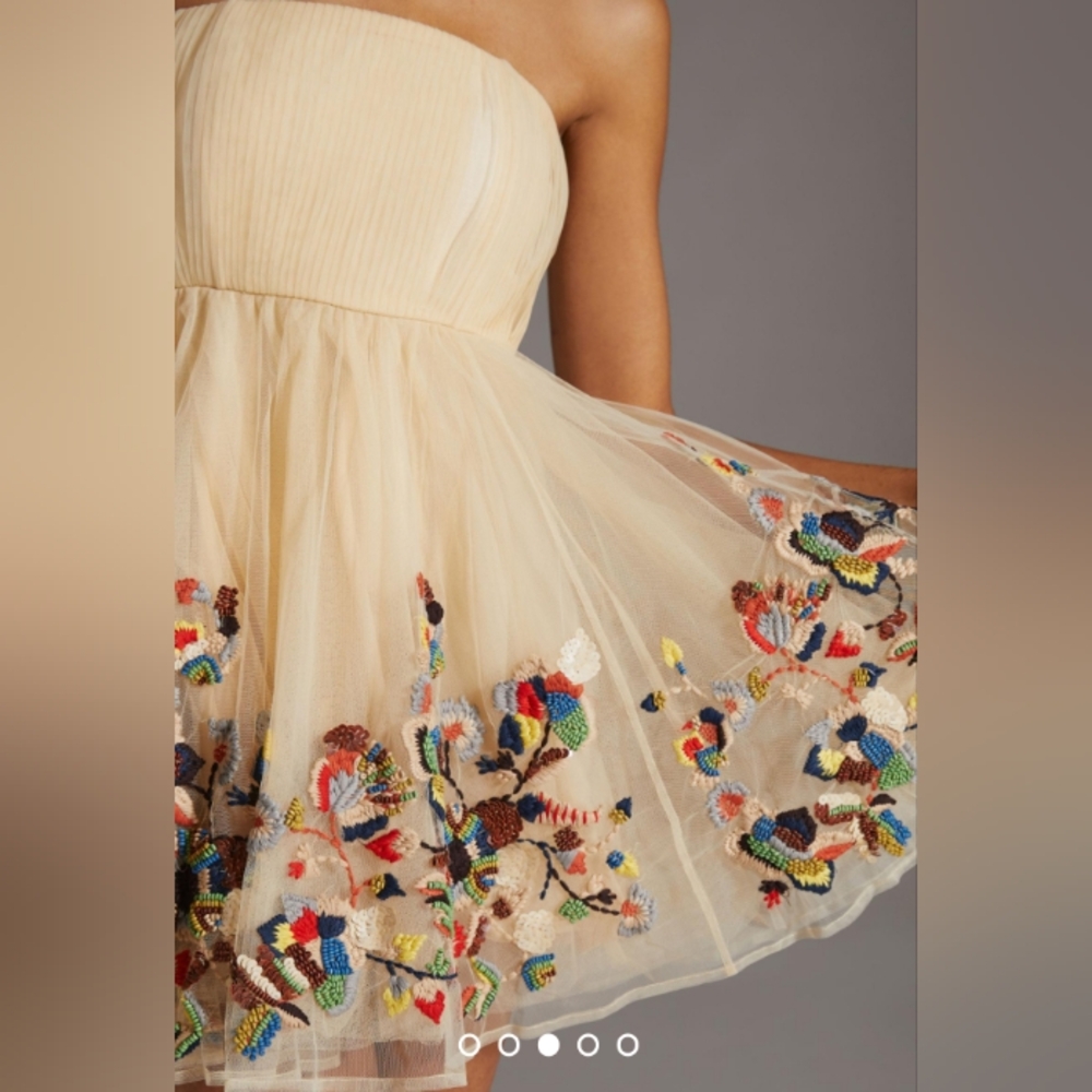 NWT Nikita Mhaisalkar Beige Beaded Embroidered Dress Size 4 ANTHROPOLOGIE - Picture 4 of 11